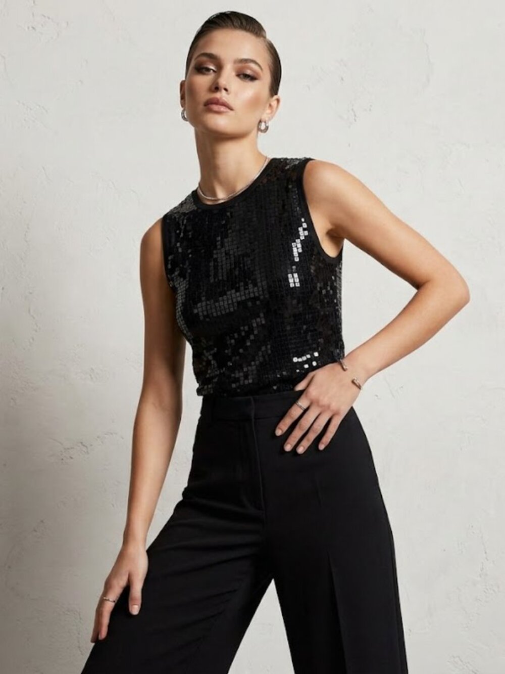 BCBG MaxAzria BCBG Sequin Black Shirt Top XS